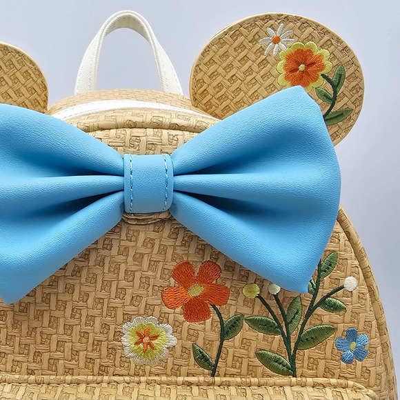 Loungefly Disney Minnie Mouse Raffia Floral Ears Embroidered Mini Backpack New - Picture 7 of 7